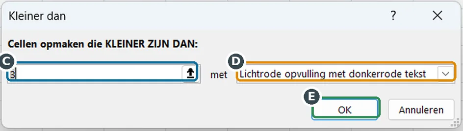 Het venster Kleiner dan...
