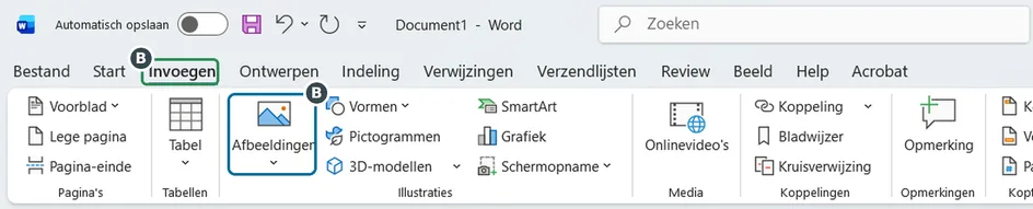 Het tabblad Invoegen met de knop Afbeeldingen
