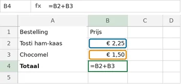 Je typt de formule in de cel