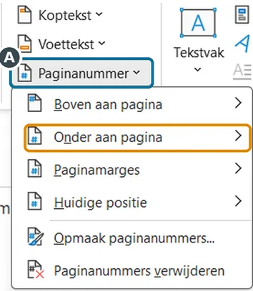 Invoegen, Paginanummer, Onder aan pagina
